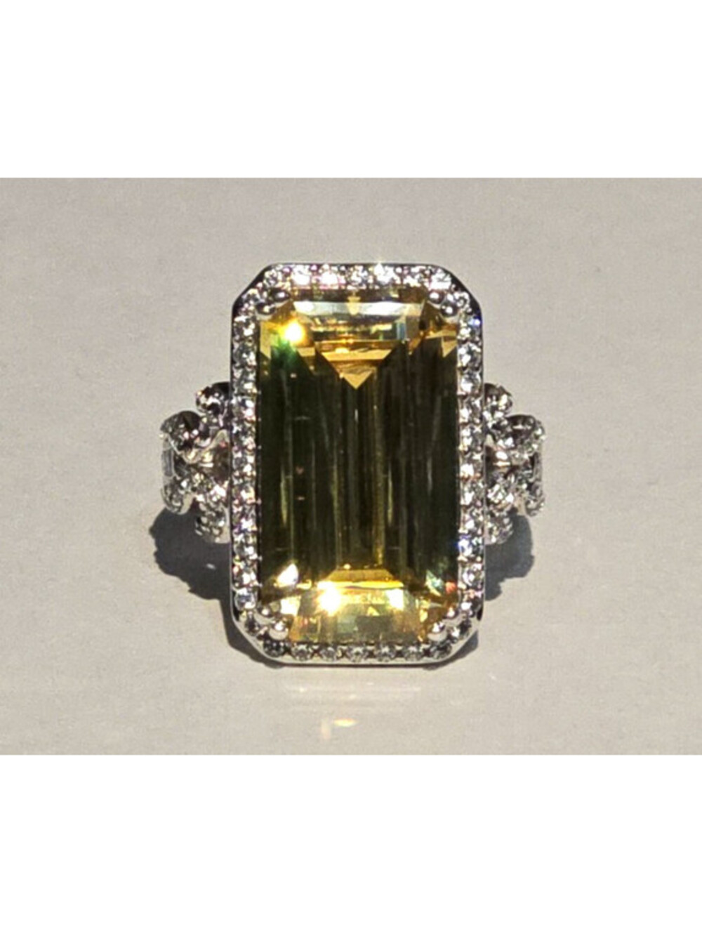 10 ct Yellow Topaz CZ Cocktail Pinky Ring Emerald Cut Sterling Silver 925 4.75 5